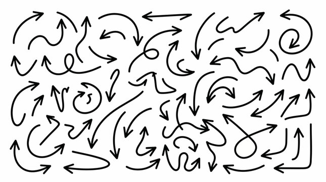 Collection of various hand-drawn arrow symbols in black on white background