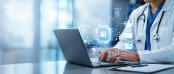Obraz premium Innovative Medical AI Analytics for Healthcare Data Management in Modern Clinical Environments. Medical AI analytics and healthcare data management concept
