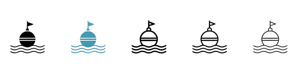 Sea water safety buoy vector illustration set. Buoy icon in black and white color. Thin line customizable illustration. Contour symbol. Vector isolated outline drawing. Editable stroke © Lovely