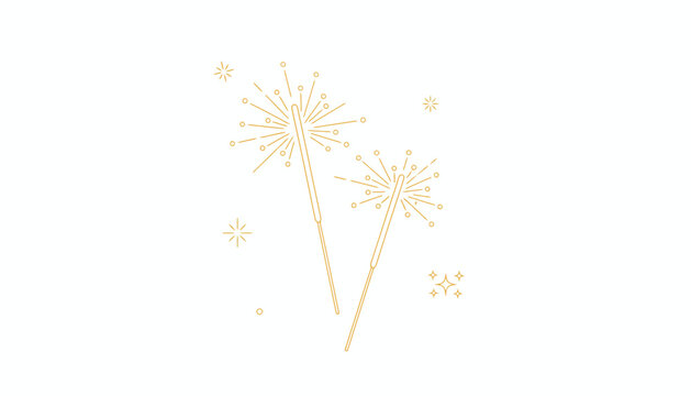 Golden sparkler fireworks, luxury celebration elements, party decoration icons, festive vector graphics