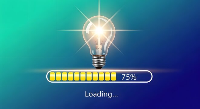Loading concept with light bulb and progress bar