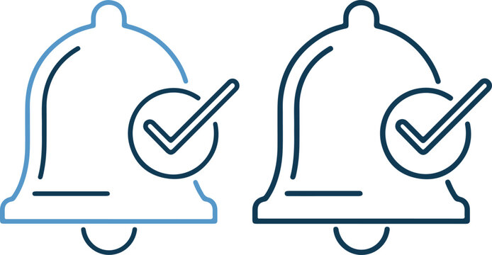 Notification bell with checkmark icon alarm bell with tick mark symbol