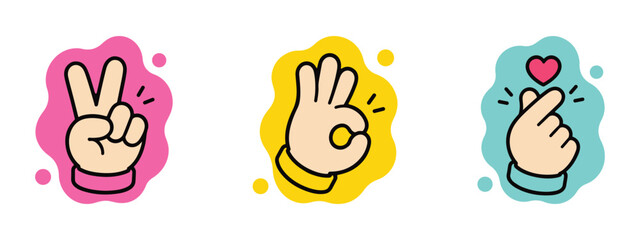 Naklejka na ściany i meble hand gesture icon peace ok finger heart vector set