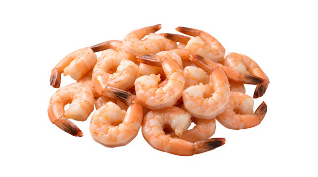 Cooked shrimp isolated PNG on transparent background, delicious seafood ingredient for healthy eating and gourmet recipes