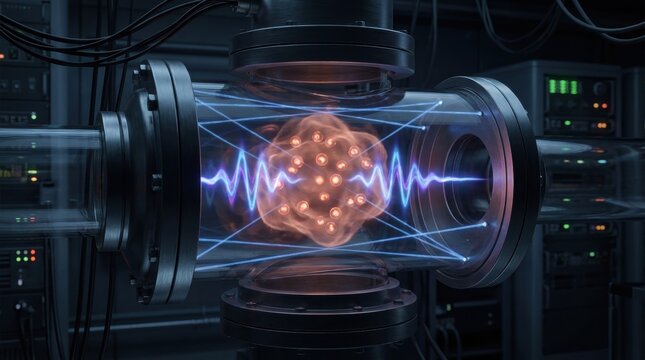 Quantum Entanglement Experiment: A visual representation of quantum entanglement, showing subatomic particles interconnected and influenced by each other.