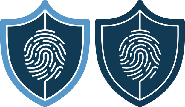 Two blue shield icons with fingerprint designs
