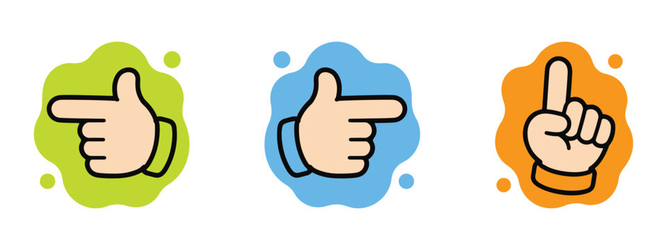 hand gesture outline icon pointing left right up on color fluid shapes vector illustration