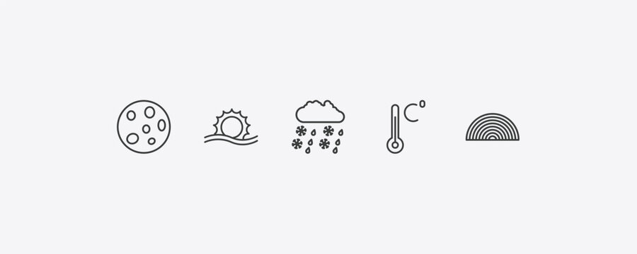 weather outline icon set. thin line full moon, haze, celsius, rainbow icons. editable vector