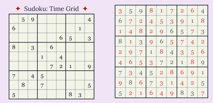 Sudoku puzzles with classic and time grid styles for brain training and entertainment
