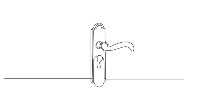 continuous one line drawing Modern door handle, minimalist door hardware,Continuous one line drawing door handle with keyhole, single line art vector illustration 4k animation video