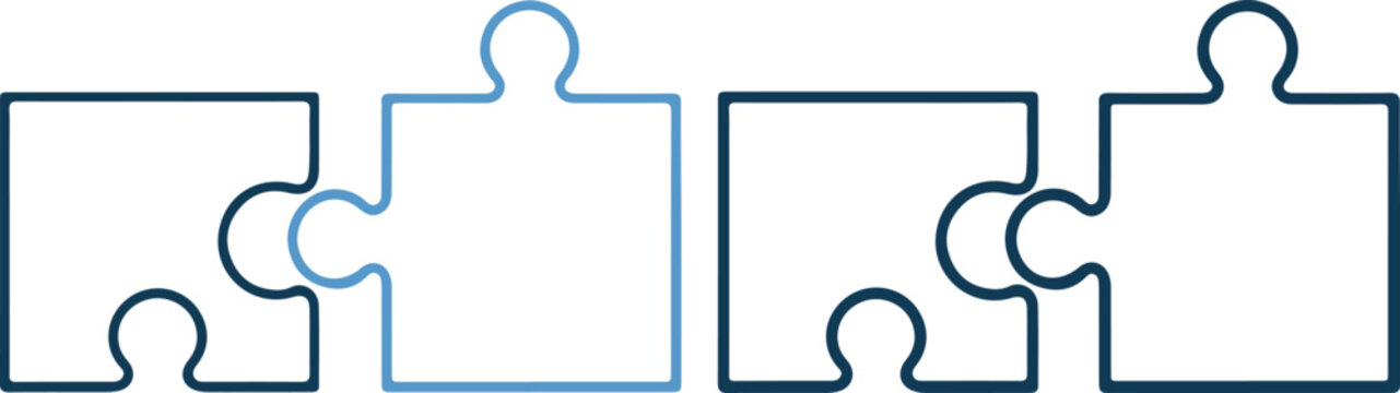 Four puzzle pieces in blue outline