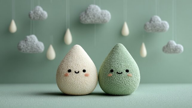 Cuddling teru teru bozu 3D clay illustration surrounded by cloud