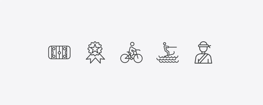 sports outline icon set. thin line hockey arena, awards, surf sea, pencak silat icons. editable vector
