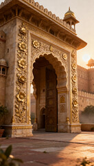 Fototapeta premium Indian Heritage Arches and Palace Doorways, Royal Indian Architecture Frames with Intricate Arch Details, Premium background assets