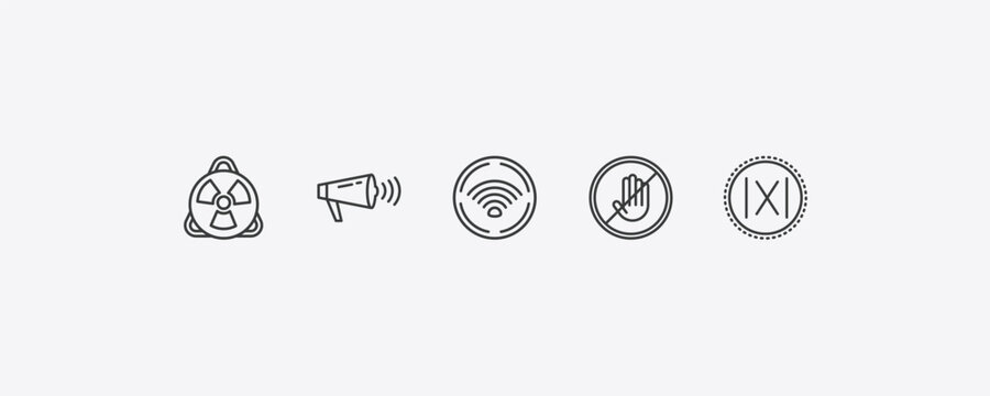 signs outline icon set. thin line toxic, shout, no touch, absolute icons. editable vector