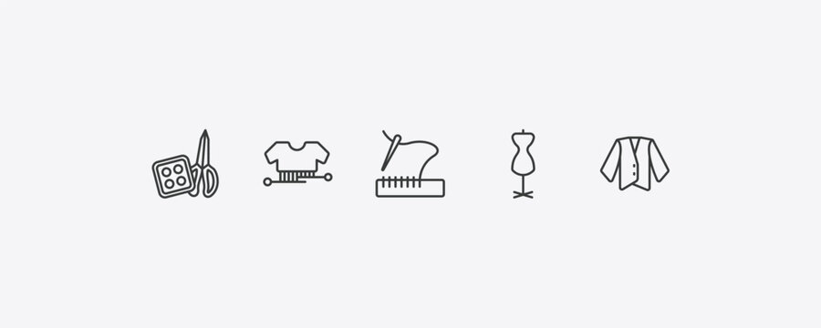 sew outline icon set. thin line sewing craft, hand craft, mannequin, jacket icons. editable vector