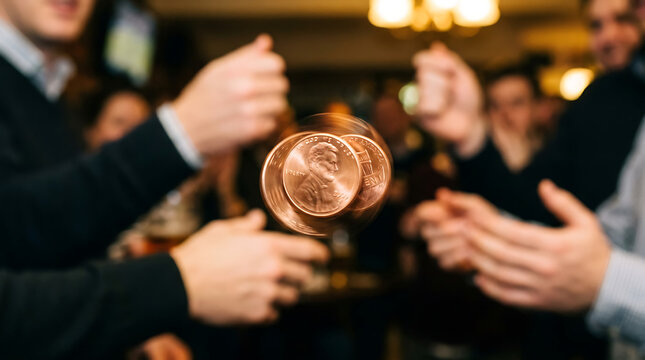A copper penny caught in a blur of motion while being flipped by hands, symbolizing chance and decision-making.