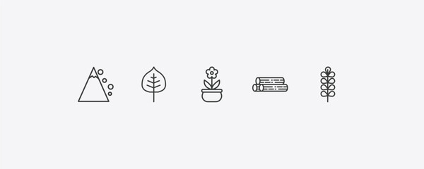 nature outline icon set. thin line snowslide, cercis leaf, woods, pecan leaf icons. editable vector © Farahim
