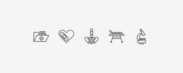 Fototapeta premium medical outline icon set. thin line medical results folders, cure, table of treatments, icons. editable vector
