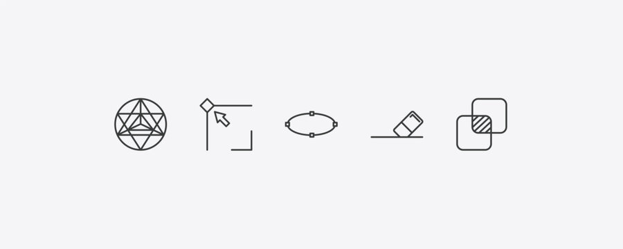 geometric figure outline icon set. thin line metatron cube, edit corner, erase, unite icons. editable vector