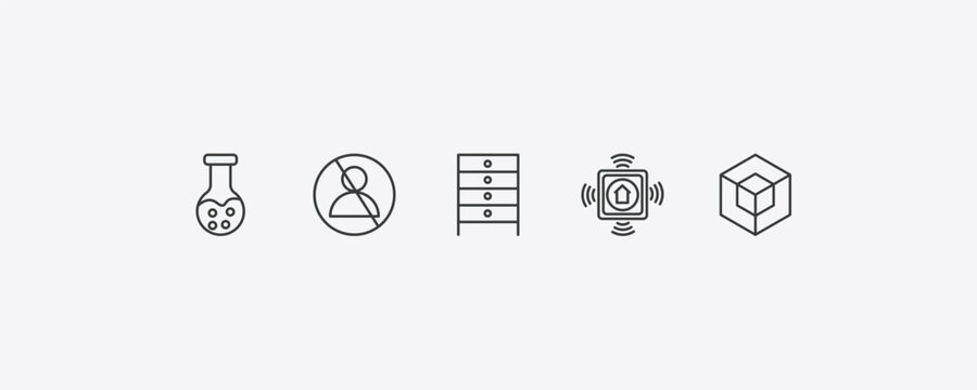 general outline icon set. thin line chemical lab, impeachment, smart home hub, 3d modeling icons. editable vector