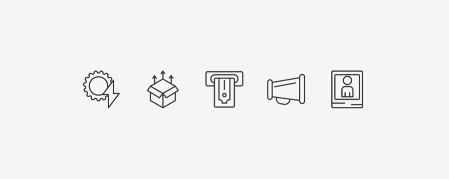 general outline icon set. thin line energy efficiency, product release, agitation, yearbook icons. editable vector