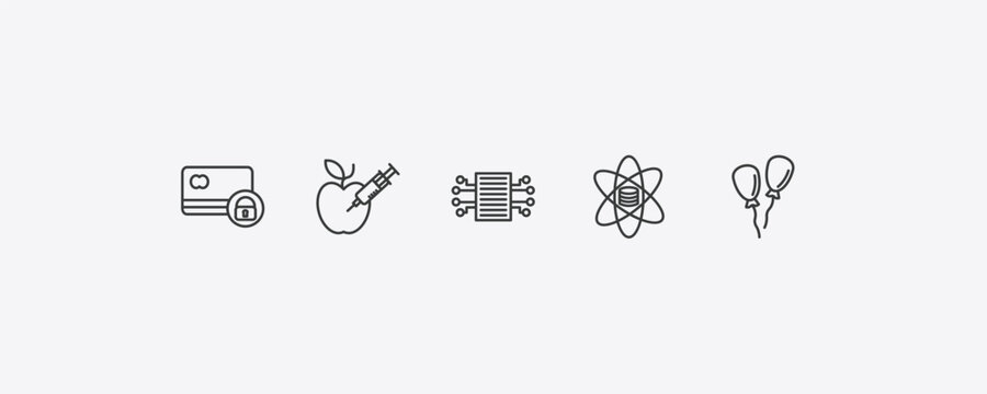 general outline icon set. thin line credit limit, gmo, data science, floating balloons icons. editable vector