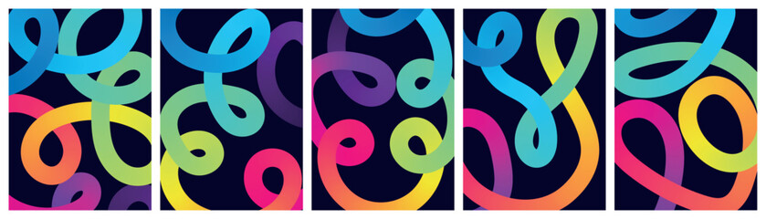 Vibrant Abstract Neon Ribbon Art Panels Featuring Colorful Glowing Waves and Fluid Lines Against a Dark Background © Kamal Hosen