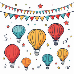 Naklejka premium Hot Air Balloons and Bunting Celebration