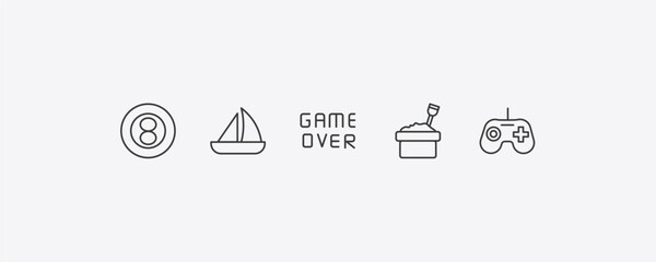 arcade outline icon set. thin line eight ball, sailing boat, sandbox, joystick icons. editable vector © Farahim