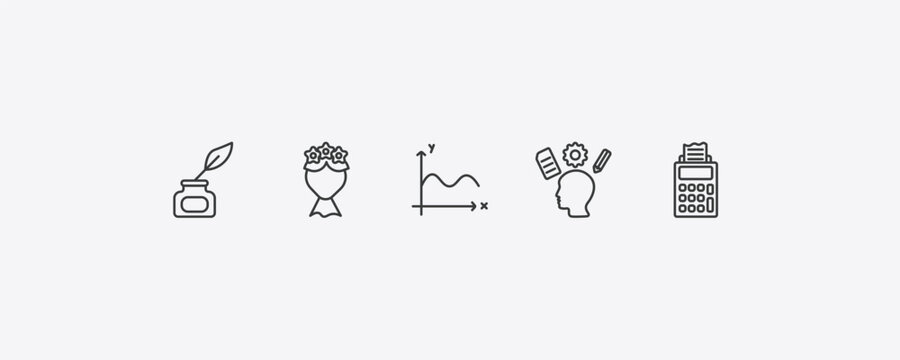 education outline icon set. thin line ink, bouquet, intellectual, adding hine icons. editable vector