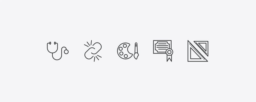education outline icon set. thin line cardiology tool, binding, diploma, square school tool icons. editable vector