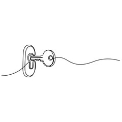 Obraz premium Continuous Line Drawing of a Key in a Keyhole for Security and Access Concepts