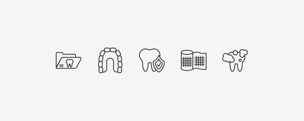 dentist outline icon set. thin line dental folder, maxilla, gauze, tooth cleaning icons. editable vector © Farahim