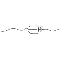 Obraz premium Continuous Line Drawing of a USB Cable Plug Connector Minimalist Tech Illustration