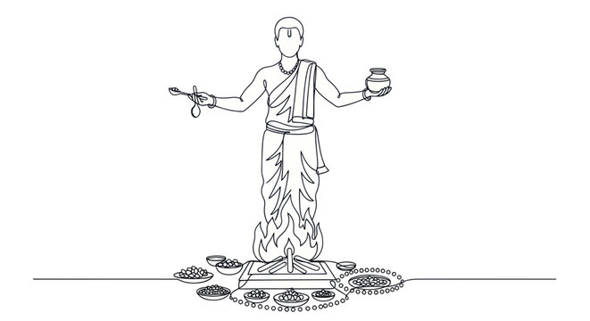 Hindu Priest Performing Ritual, Fire Ceremony Offering, Sacred Offering