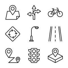 Fototapeta premium Navigation and transportation icons set vector illustration traffic light public transport navigation location