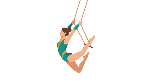 Aerialist Acrobat Swinging on Trapeze Bars, Circus Performance, Athletic Grace