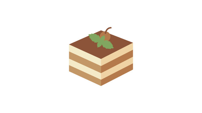 Delicious Tiramisu Cake Slice Isometric Icon, Sweet Dessert Food