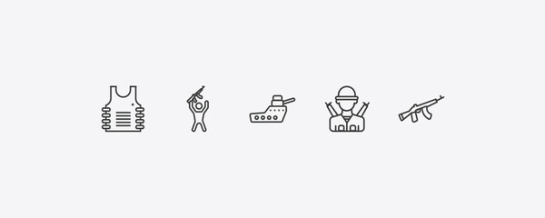 army and war outline icon set. thin line bulletproof, rebellion, infantry, icons. editable vector © Farahim