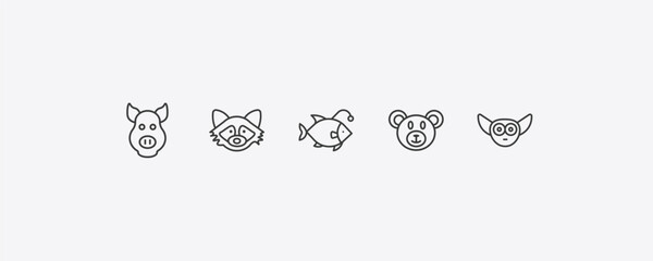 animals outline icon set. thin line pig, racoon, bear, lemur icons. editable vector © Farahim