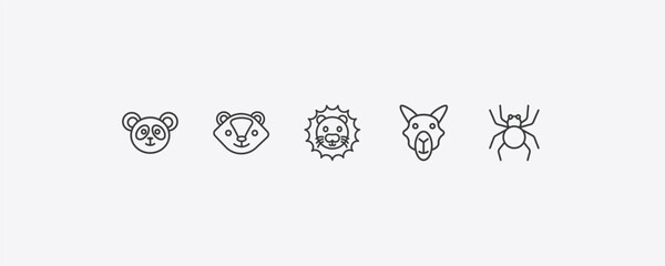 animals outline icon set. thin line panda bear, skunk, camel, spider icons. editable vector © Farahim
