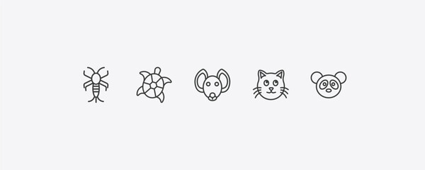 animals outline icon set. thin line silverfish, turtle, cat, panda icons. editable vector © Farahim