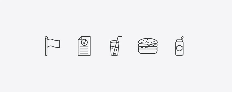 american football outline icon set. thin line flag, results, hamburger, can of beer icons. editable vector