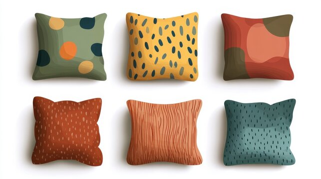 7.Concept = Textile pillows vector set. Home interior decor pillow, sofa feathered cushion, cozy pillows flat vector illustration collection