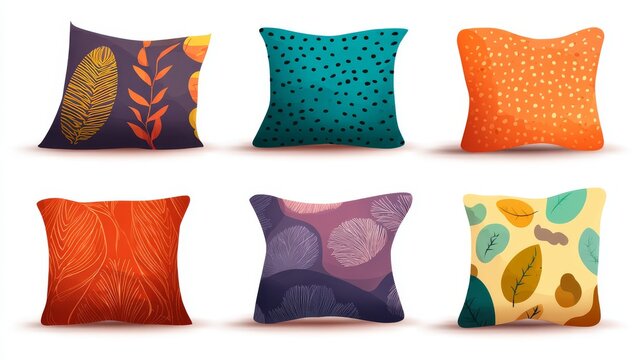 7.Concept = Textile pillows vector set. Home interior decor pillow, sofa feathered cushion, cozy pillows flat vector illustration collection
