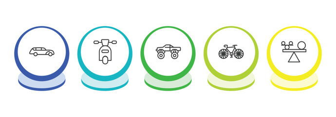 transport outline icon set. thin line hearse, motorbike, monster truck, vintage bicycle icons. editable vector © Farahim