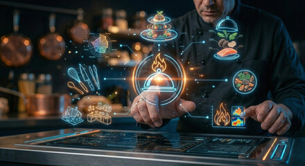 Fototapeta premium Chef Using Futuristic Holographic Cooking Interface