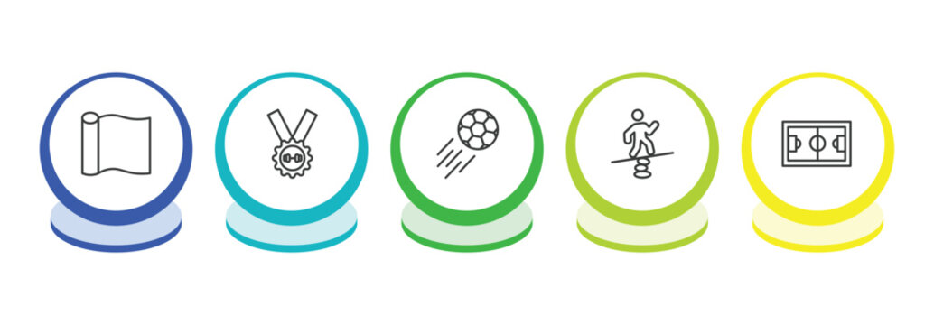 sports outline icon set. thin line foil, weight lifting medal, soccer, man balancing icons. editable vector