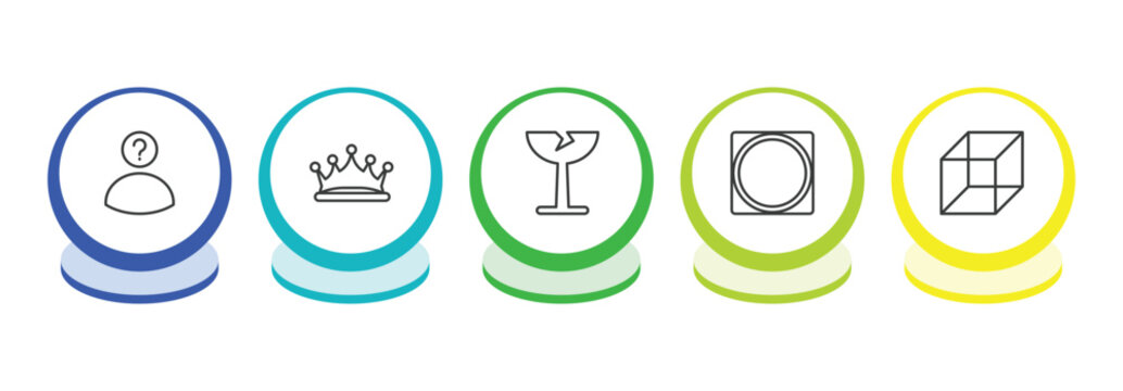 shapes outline icon set. thin line character, prince crown, breakeable, vignette icons. editable vector